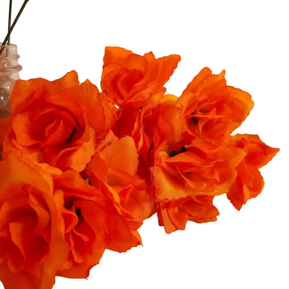 Orange Silk Artificial Rose Flowers Wired Stems Wedding Craft 2.5